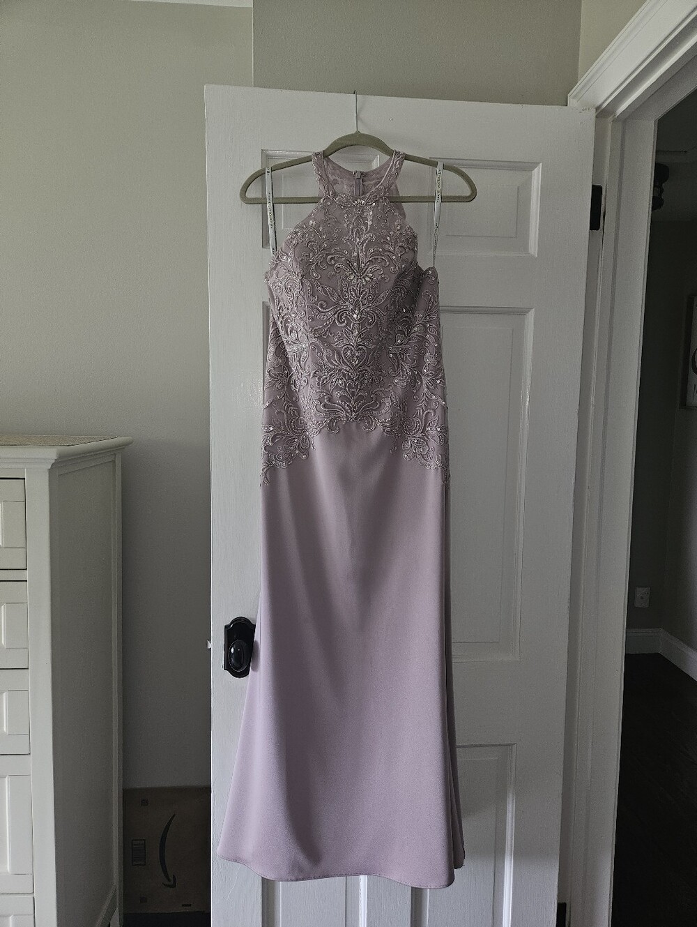 Rina diMontella Mauve Halter Embroidered Gown